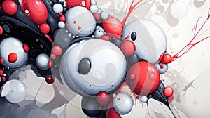 Abstract composition of colorful spheres and fluid shapes, creating a dynamic visual effect