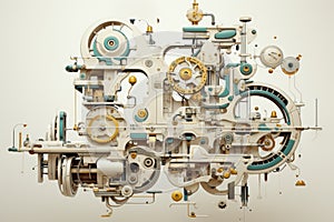 Abstract composition depicting futuristic machines and mechanisms, ideal for technology themes.