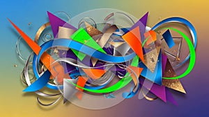 Abstract composition featuring an array of geometric shapes t