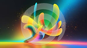 Abstract composition featuring colorful, curved shapes creating a vibrant and dynamic scene