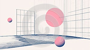 Abstract composition featuring geometric shapes and lines in a minimalistic space