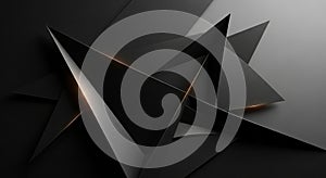 Abstract composition featuring intersecting black geometric shapes with sharp angles. The design