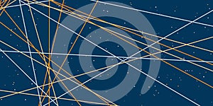 An abstract composition featuring intersecting light blue and brown lines on a dark background