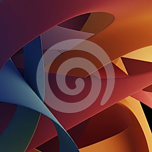 Abstract composition featuring intertwined, curved shapes in vibrant shades of blue,