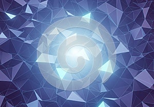 Abstract composition featuring a network of interconnected triangular polygons. Predominantly in