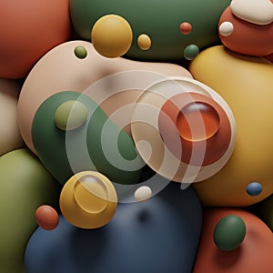 Spheres of varying sizes float among the shapes, adding depth and dynamism