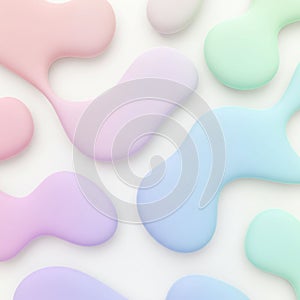 Abstract composition featuring pastel-colored liquid shapes on a white background. T