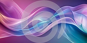 Colorful flowing waves in pink, violet and blue gradient on abstract soft background with smooth light