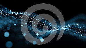 Abstract Blue Digital Wave of Glowing Particles and Bokeh Lights