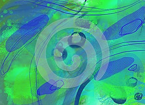 abstract composition in green and blue color. lines, shapes