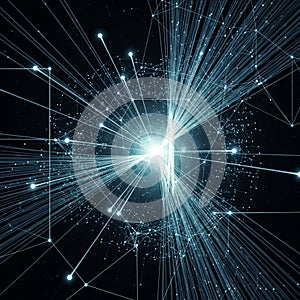 The abstract composition highlights technology and connectivity