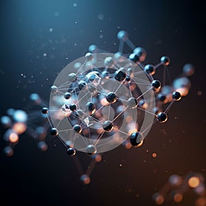 Abstract composition of interconnected geometric shapes resembling a molecular or