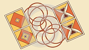 Abstract Composition of Interlocking Orange Geometric Rings, vector design Generative AI