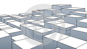 Abstract geometric pattern of light gray cubes on a white background blocks
