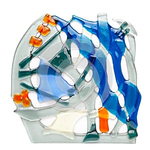 Abstract composition made of colored glass by fusing technology