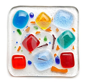 Abstract composition made of colored glass by fusing technology