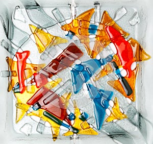 Abstract composition made of colored glass by fusing technology