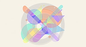 Abstract composition of overlapping geometric shapes, including circles, triangles, rectangles, and