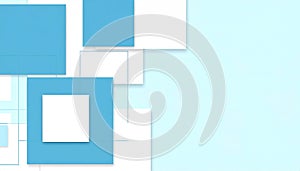 Abstract composition of overlapping squares in light blue and wh
