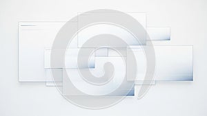 Abstract composition of overlapping translucent white rectangles on a white background Keywords: abstract