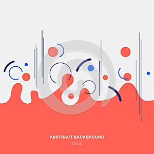 Abstract composition red geometric splash circles shapes and blue lines on white background trendy style