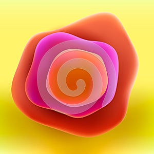 Abstract composition of rounded pink orange figures on a yellow background