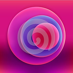 Abstract composition of rounded pink and purple figures on a dark pink background