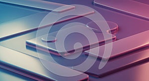 Abstract composition with sleek, metallic surfaces in rainbow hues