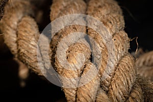 Abstract composition, texture details of thick and strong rope isolated on blurred background