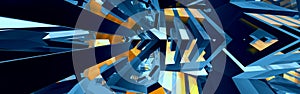 Abstract composition volumetric parallelepiped figures of blue and yellow color in perspective, 3d render