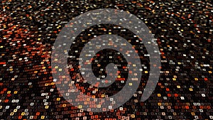 Abstract computer code animation on black background, seamless loop. Animation. Waving canvas of small squares with