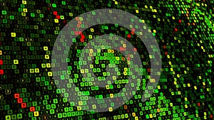 Abstract computer code animation on black background, seamless loop. Animation. Waving canvas of small squares with