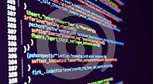 Abstract computer code displayed on screen with colorful syntax highlighting digital abstract