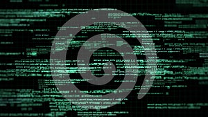Abstract computer code running technology digital cyberspace. Programming code moving on a black screen background. 3d rendering