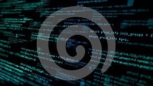 Abstract computer code running technology digital cyberspace. Programming code moving on a black screen background. 3d rendering