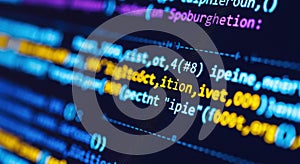 Abstract computer code screen glowing lines of programming data digital information background