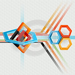 Abstract, computer, design background with geometric composition with hexagons and squares