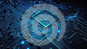 abstract computer processor chip on circuit board with microchips