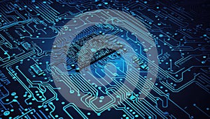 abstract computer processor chip on circuit board with microchips