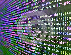 Abstract computer script about big data and blockchain database. Coding hacker concept. Computing, cyberspace , future and