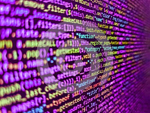 Abstract computer script about big data and blockchain database. Developer software programming code. Developer working on source