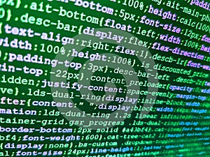 Abstract computer script about big data and blockchain database. Programming Javascript on laptop computer screen. Computer