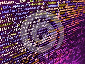 Abstract computer script about big data and blockchain database. Python programming developer code. Data bits computer bits,