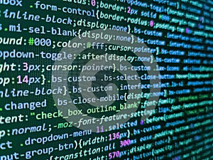 Abstract computer script about big data and blockchain database. Web developer programmer monitor screen display