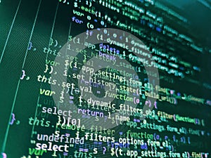Abstract computer script  code. Database bits access stream visualisation. Programming of Internet website. Failure in the program