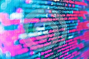 Abstract computer script  code. Developing programming binary code. Developer software programming code. Programming Javascript on
