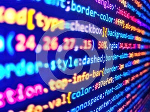 Abstract computer script code. Internet security hacker prevention. Web working on computer. Abstract program code on computer