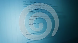 Abstract computer script code. Programming code screen of software developer.