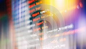 Abstract computer script code. Programming code screen of software developer. Software Programming Work Time
