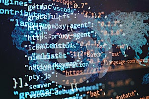 Abstract computer script code. Programming code screen of software developer. Software Programming Work Time